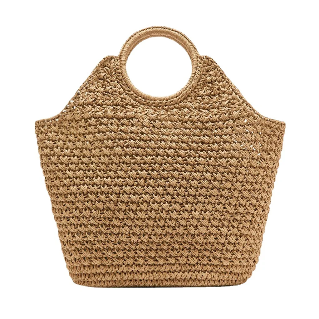 New Trendy Palha Weave Bag para Mulheres Bolsas Femininas de Verão Bolsa de Ombro Simples Totes de Compras Casuais Saco de Praia de Férias