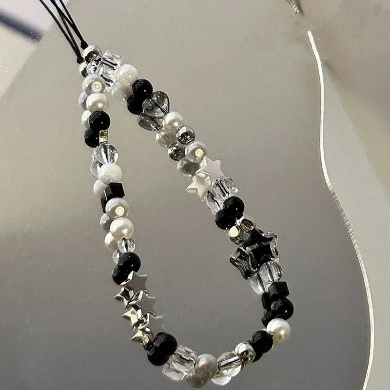Korean Cute Star Pearl Beaded Phone Chain Hanging Cord Phone Charms Phone Strap Summer Handmade Mobile Lanyard Jewelry Gift