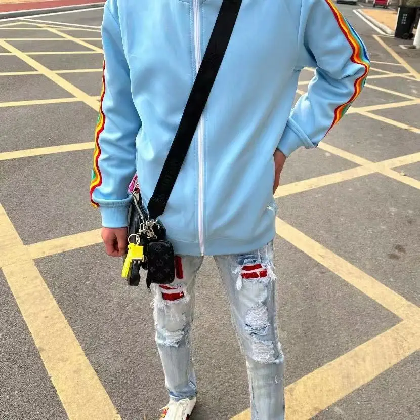 

Повседневная радужная полоска Angel Jaet, весна-осень, лоскутный воротник-стойка, спортивная застежка-молния, подставка из полиэстера