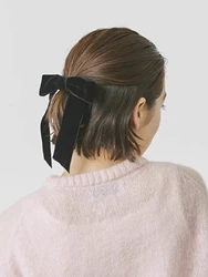 Lystrfac Vintage Velvet Hair Bow For Women Long Ribbon Hairpin Simple Fashion Top Clip Ladies Hairgrips Hair Accessories