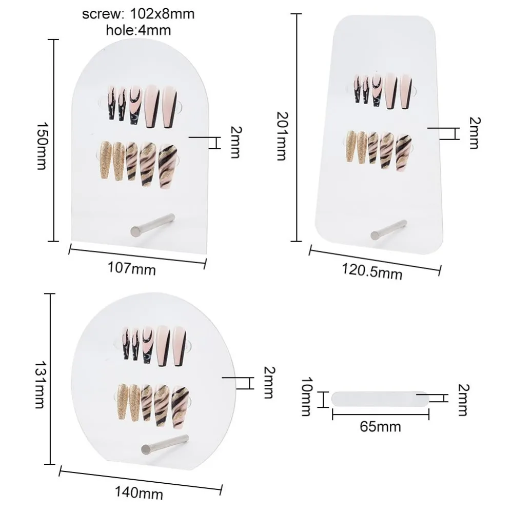 3 Pcs 3 Styles Nail Display Boards Transparent Acrylic Nail Art Display Board Half Round Rectangle Nail Display Board