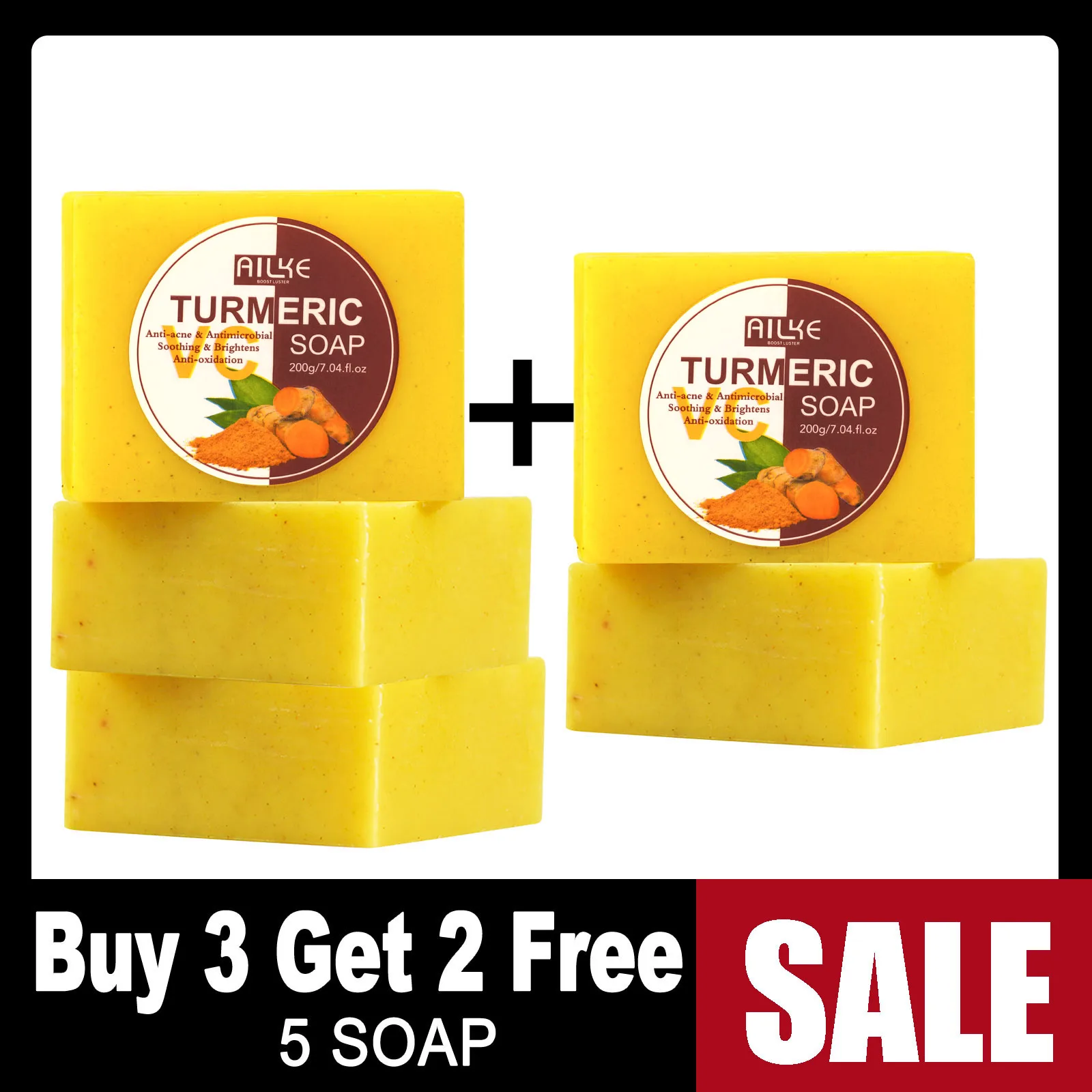 AILKE Turmeric Soap for Face & Body & Hands, Lighten, Clean Stains, Brighten Skin Tone, Reduce Acne, Age Spot, Black Spots