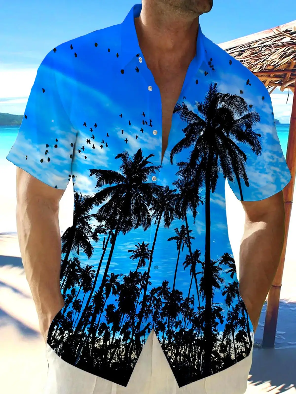 Printed Men's Short-sleeve Shirt, Loose and Stylish for Outdoor Camping and Commuting