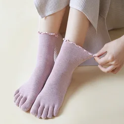 Cotton Five Finger Socks For Woman edge curl Fashions Colorful Loose Harajuku Short Socks With Toes Japanese Split Toe Socks