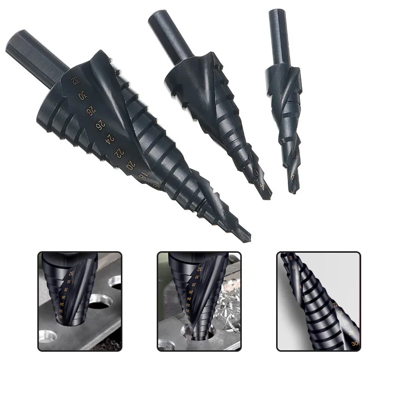 

Punching-specific HSS Cobalt Step Drill Bit Spiral Cone Bit Triangle Shank Metal Wood Drilling Reamer High Speed Steel DIY Tool