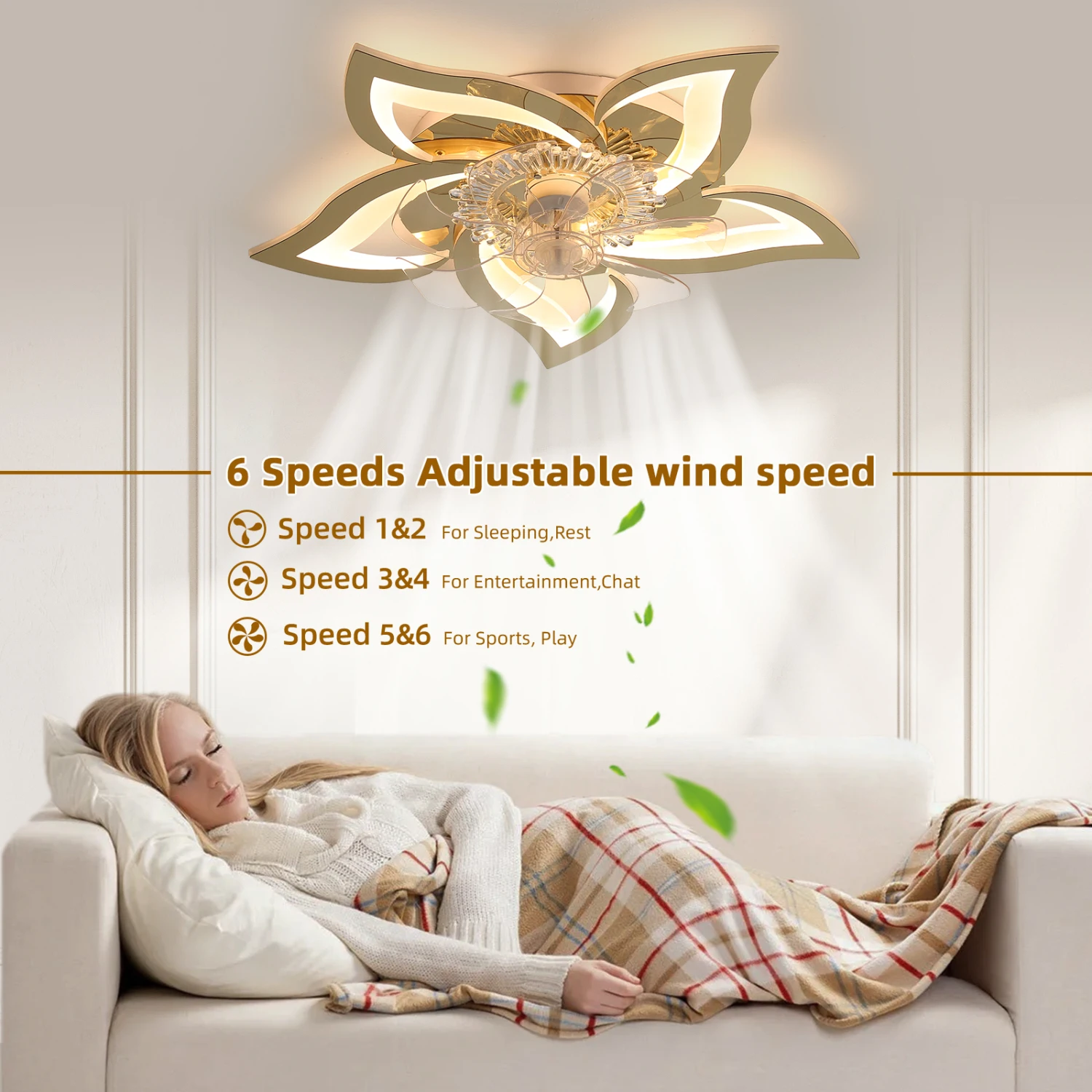 27In Ceiling Fan with Lights, Remote Control 3 Color Temperatures,6 Gear wind Speed Fan Light