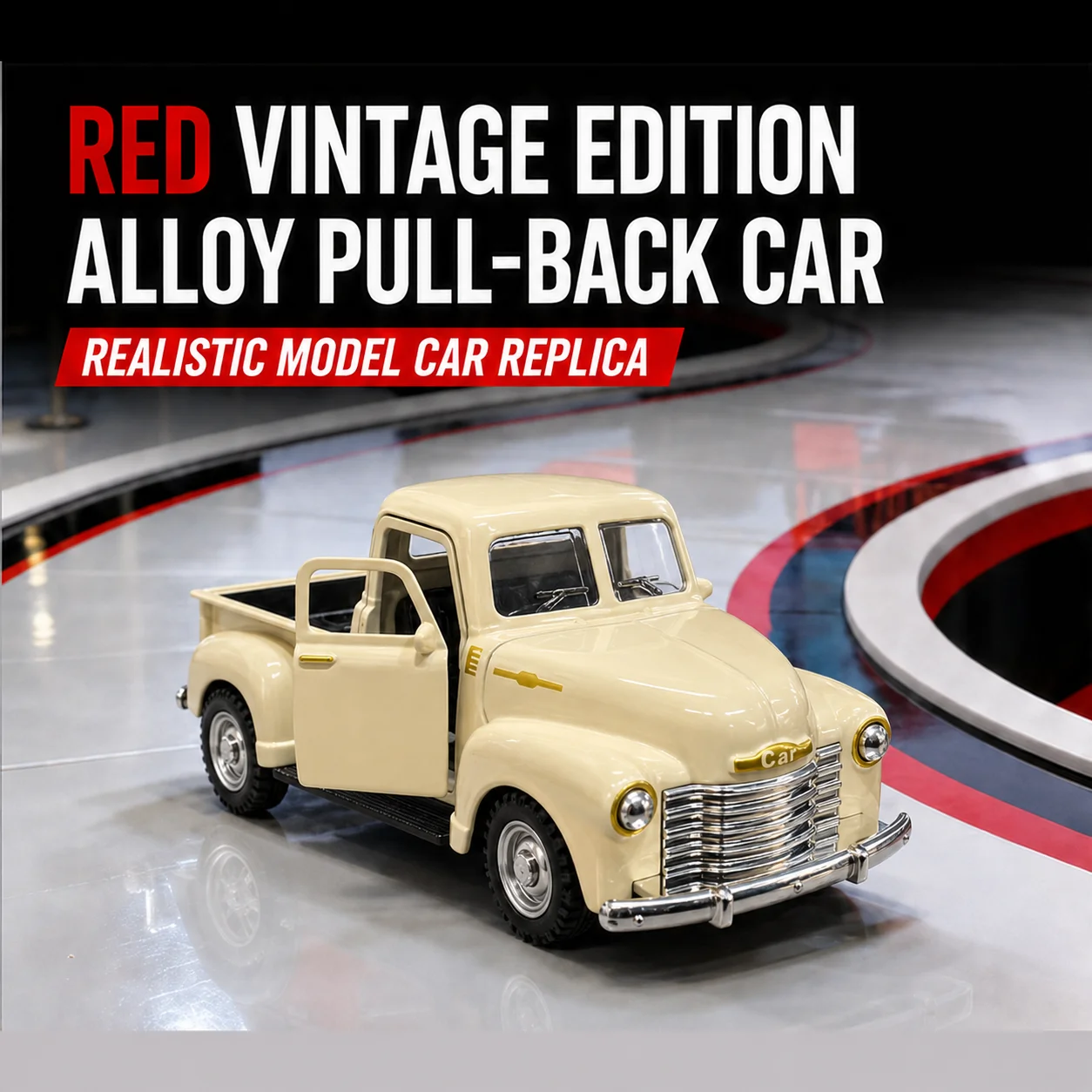 MQUDUO Classic Retro Pickup Truck Toy, Cream White 1:36 Scale Alloy Vehicle with Opening Doors and Display Collection Gift