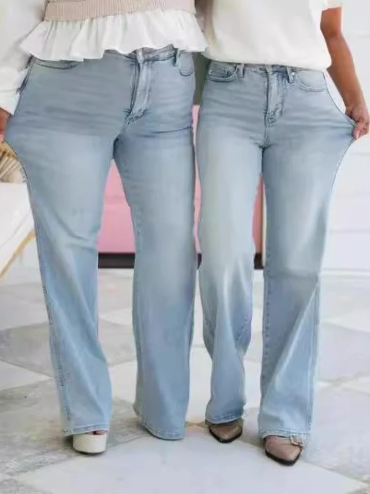กางเกงยีนส์กางเกงผู้หญิงกางเกงยีนส์ขากว้างยาวกางเกงเอวสูงตรงกางเกงY2k Streetwear Elegant Spliceทํางานฤดูร้อน 2025
