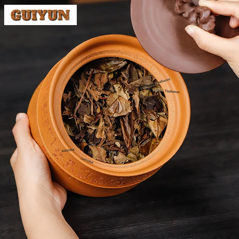 HOYIHM Yixing Purple Clay Section Mud Tea Box Organizer Moisture-proof Vintage Storage Tank Containers Tea Caddy Cafes Craft