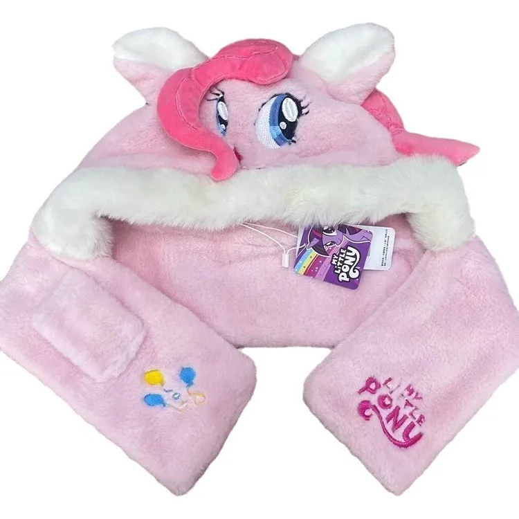 Miniso genuine Little Pony  Cute cartoon plush hat scarf warm two-piece set children plus velvet winter girls