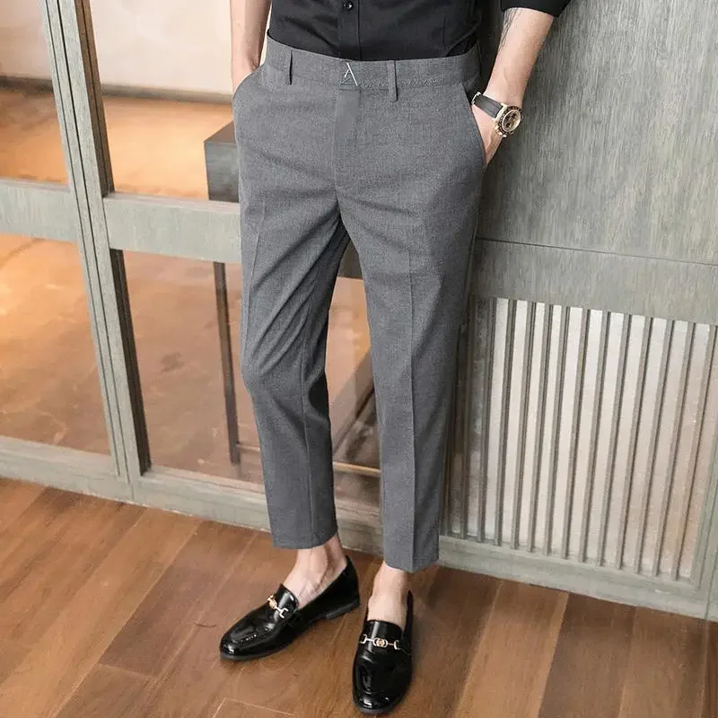 Social Tailoring Business Trousers for Men Stretch Elastic Cotton Man Suits Pants Stylish Fashion Elegant Slacks Dress Vintage