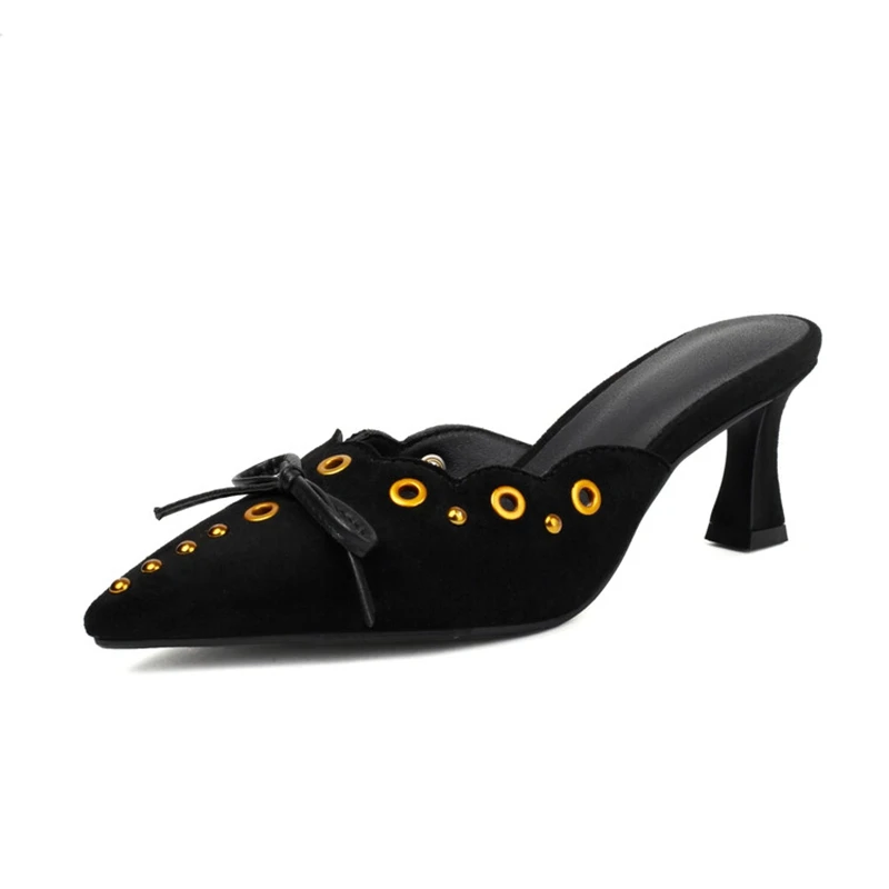 

SIMLOVEYO 7 см, маленький тонкий каблук, острый носок, искусственная кожа, слипоны, большой размер 48, сексуальные женские сандалии, тапочки, распродажа из флока на круто