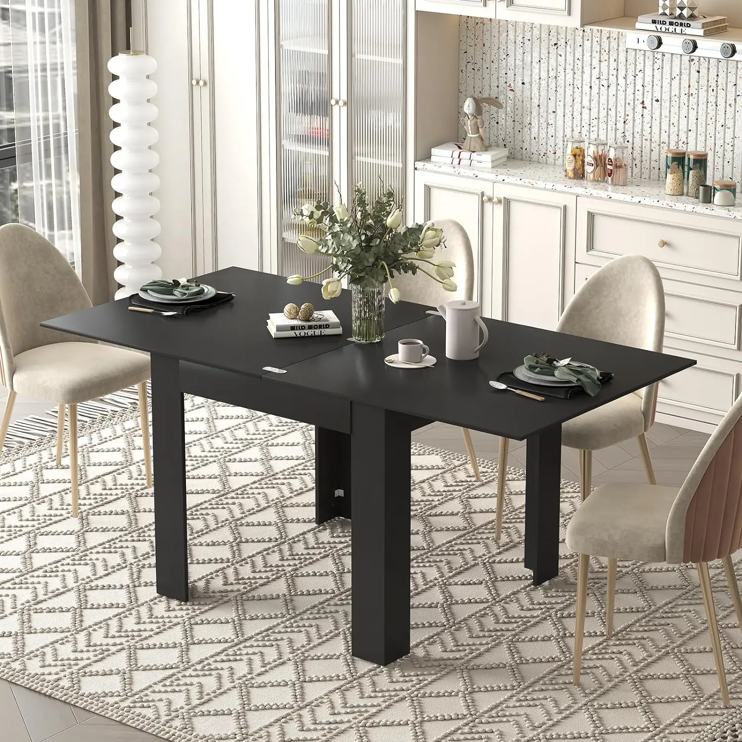 

Mid-Century Modern Dining Table - Square Extendable Dining Table Flexible Pull-Out and Conversion & Stylish Legs, 71x36x31 Inch