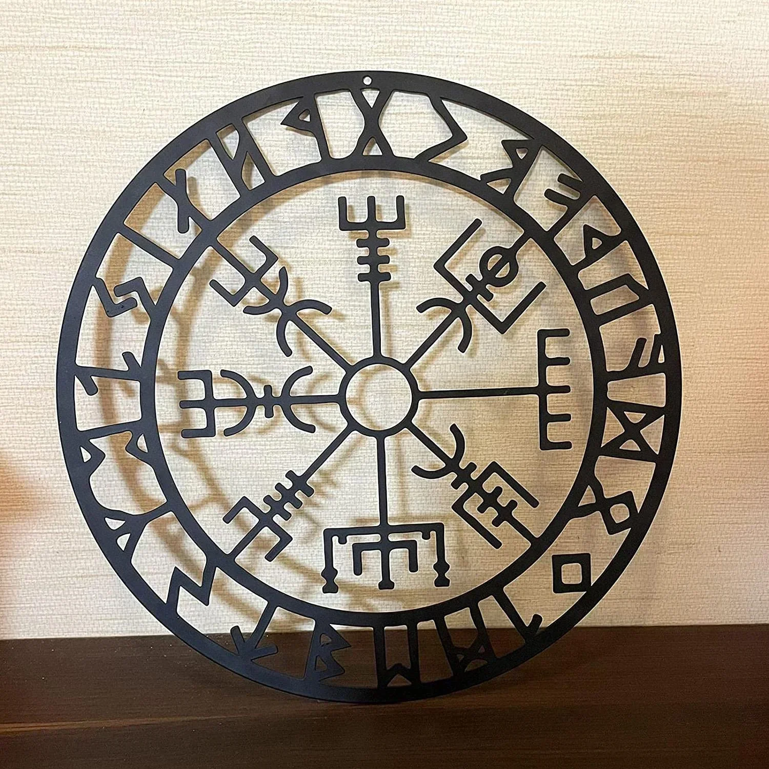 Feelings Metal Wall Art,Metal Viking Decor,Norse Mythology Vegvisir Runes and Symbols,Metal Home Wall Decor, Interior Decoration