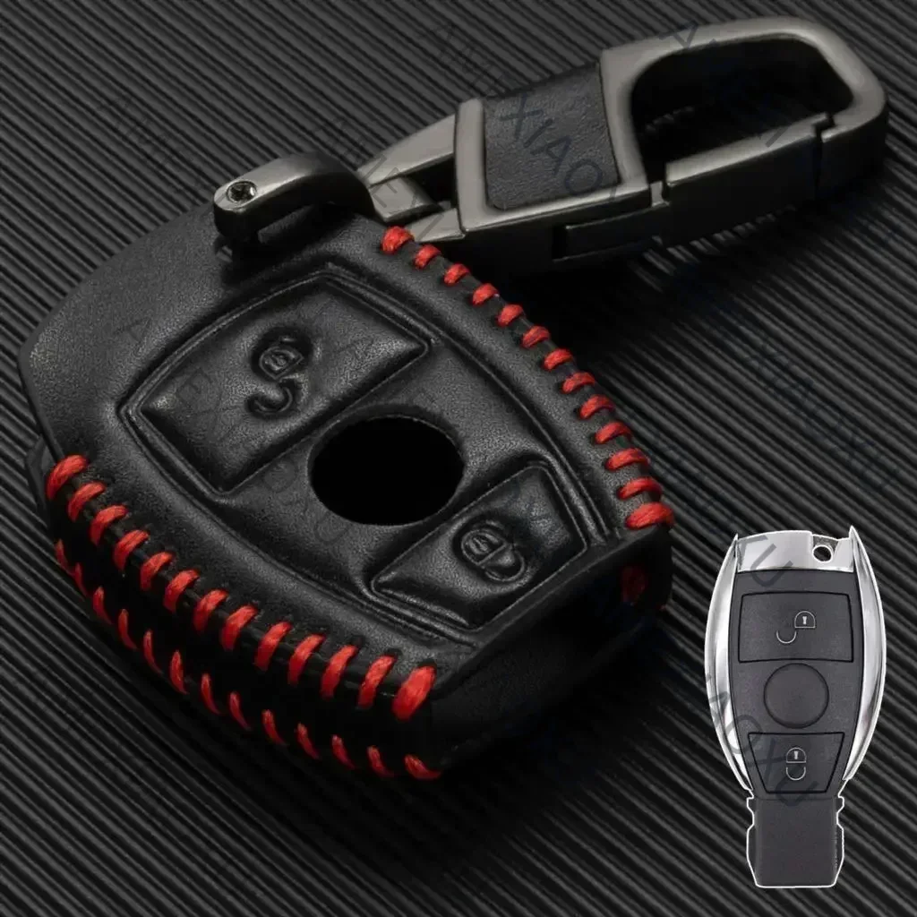 2 Button PU Leather Key Chain Case Cover Shell Holder For Mercedes Benz A B C E S Class CLA CLS GL GLS GLA GLK SLK SLS AMG GLC