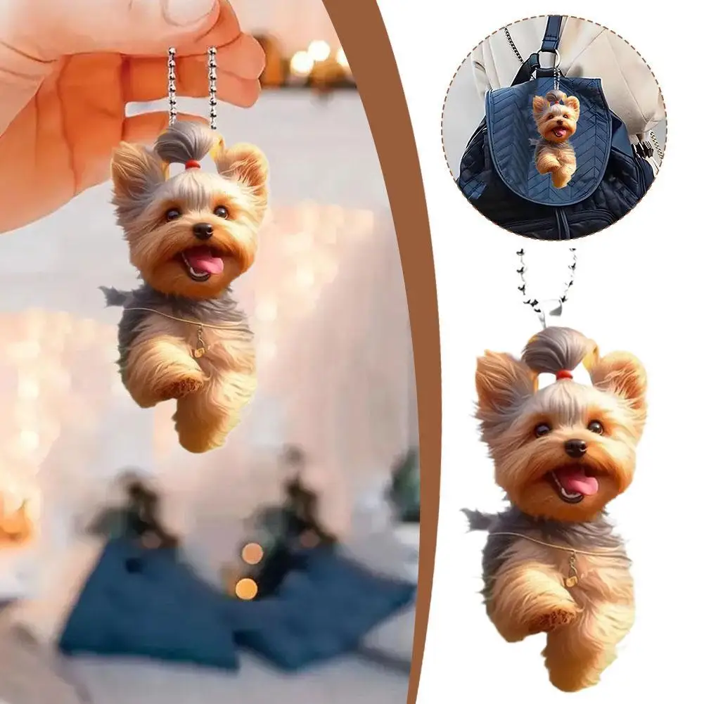 Auto Yorkshire Terrier Dog Acrylic Pendant Versatile Charm Cute Puppy Keychain Car Mirrors Backpacks Home, Festive Party Decor