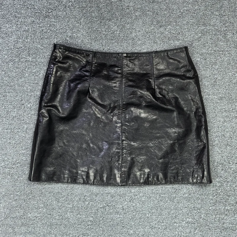

Кожаная юбка женская, из вощеной кожи, с высокой талией, облегающая, А-силуэт, скрывающая бедра, осенняя новинка