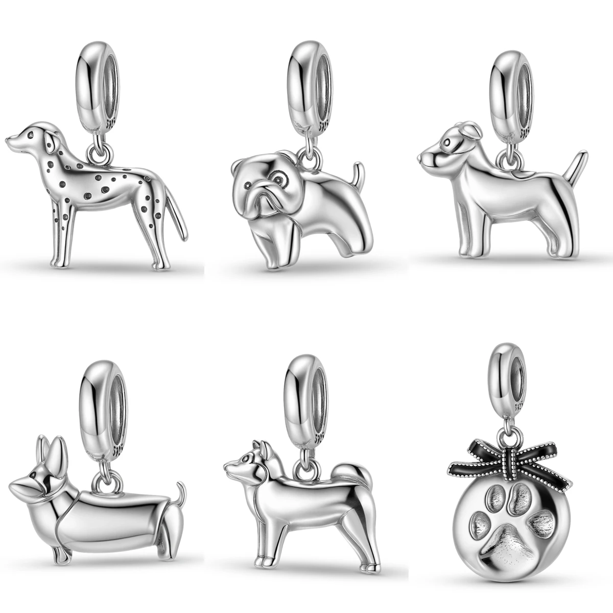 

925 Sterling Silver Animal Pets Dog Paw Print Family Pendant Charm Bead Fit Original Bracelet Diy Jewelry Accessories Beads