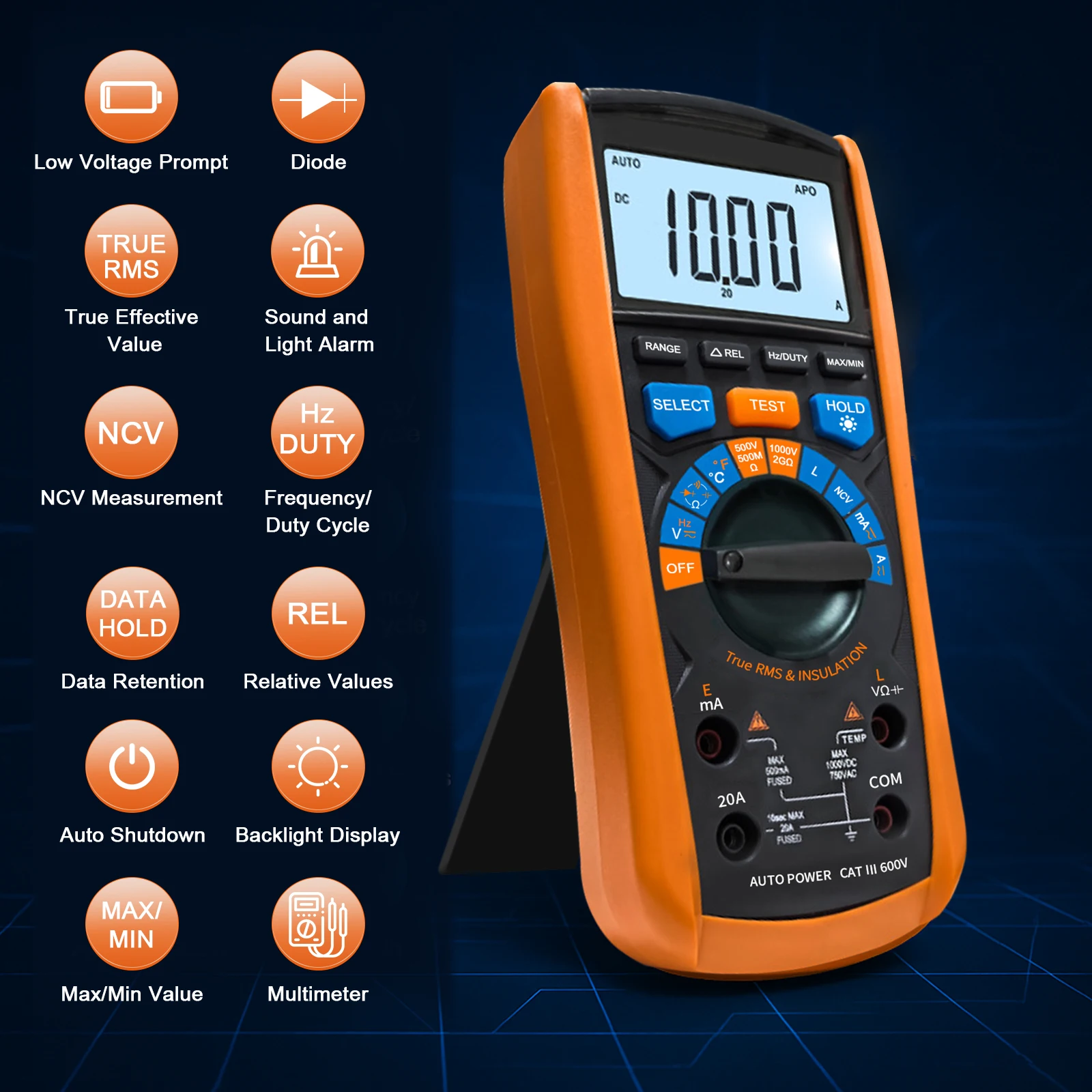 

Dual-Function Insulation Tester & True RMS Multimeter 2000Ω/1000V, Auto-Ranging, NCV Detection for EV/Hybrid Maintenance