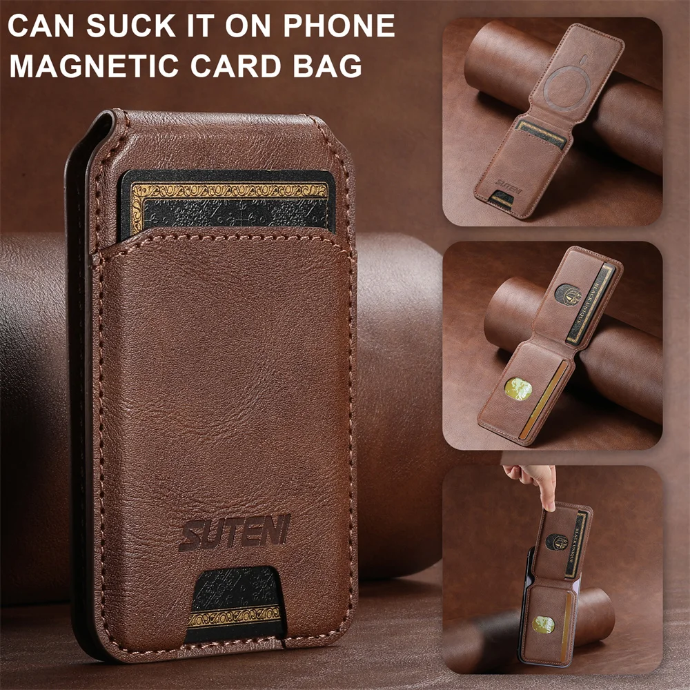 Luxury Flip Slot Card Bag Holder Magnetic Leather Wallet for iPhone 17 16 15 14 13 12 11 or Samsung S25 S24 S23 S22 Ultra Phone