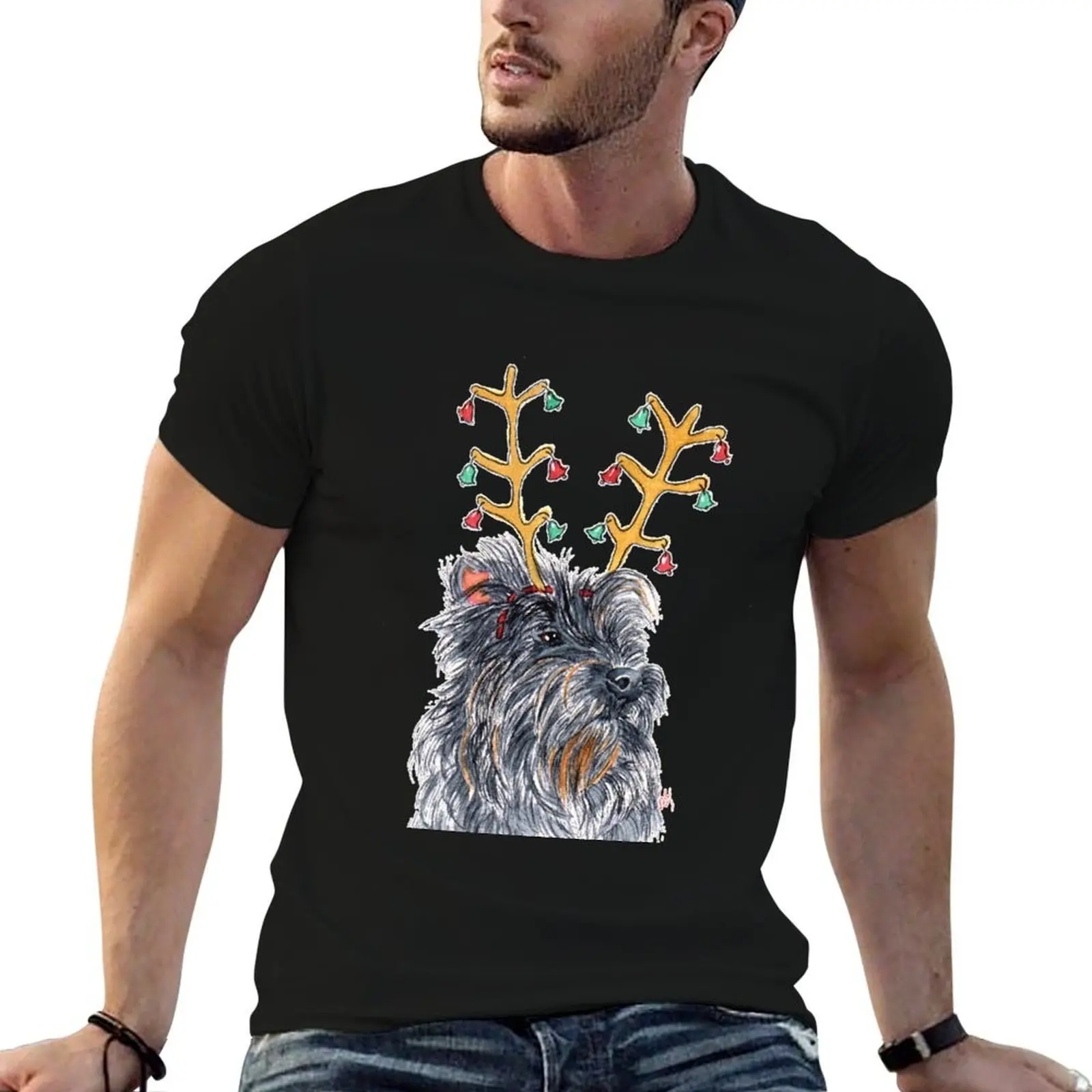 Holiday Cairn Terrier T-Shirt Minimalist Casual Short Sleeve Top