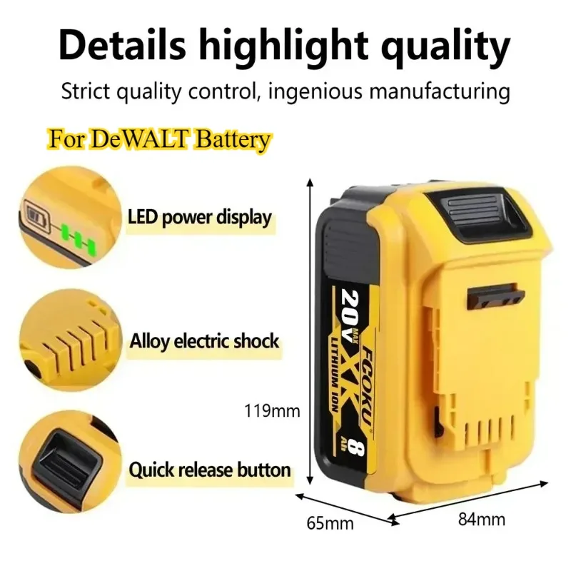 

Аккумулятор литий-ионный перезаряжаемый для инструментов DEWALT, 20В, 6Ач, зарядное устройство DCB1104, совместим с DEWALT DCB115, DCB118