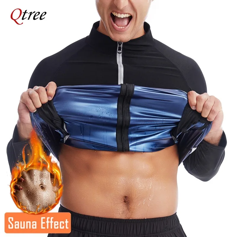 

Qtree Slimming Sauna Sweat Suits Men Body Shaper Zipper Weight Loss Compression Jacket Fat Burn Top Waist Trainer Hot Thermo Gym
