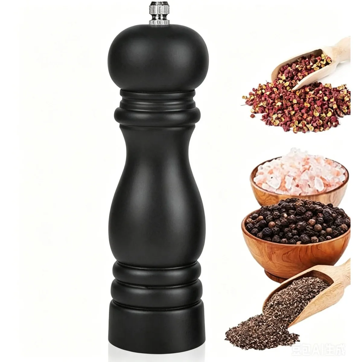 Wooden Salt and Pepper Grinder Mill 6 Inch Black Shaker Refillable Pepper Mill Wooden Grinder for Home Kitchen Tool