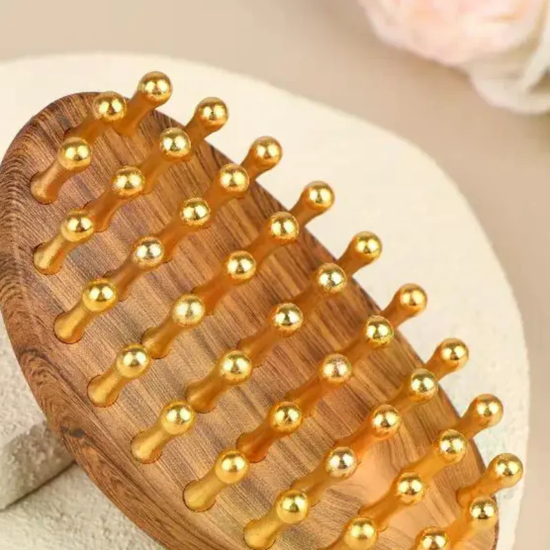 NEW 39-Tooth Solid Brass Meridian Brush Wooden Handle Massage Brush Multipurpose Beauty & Body Massage Tool