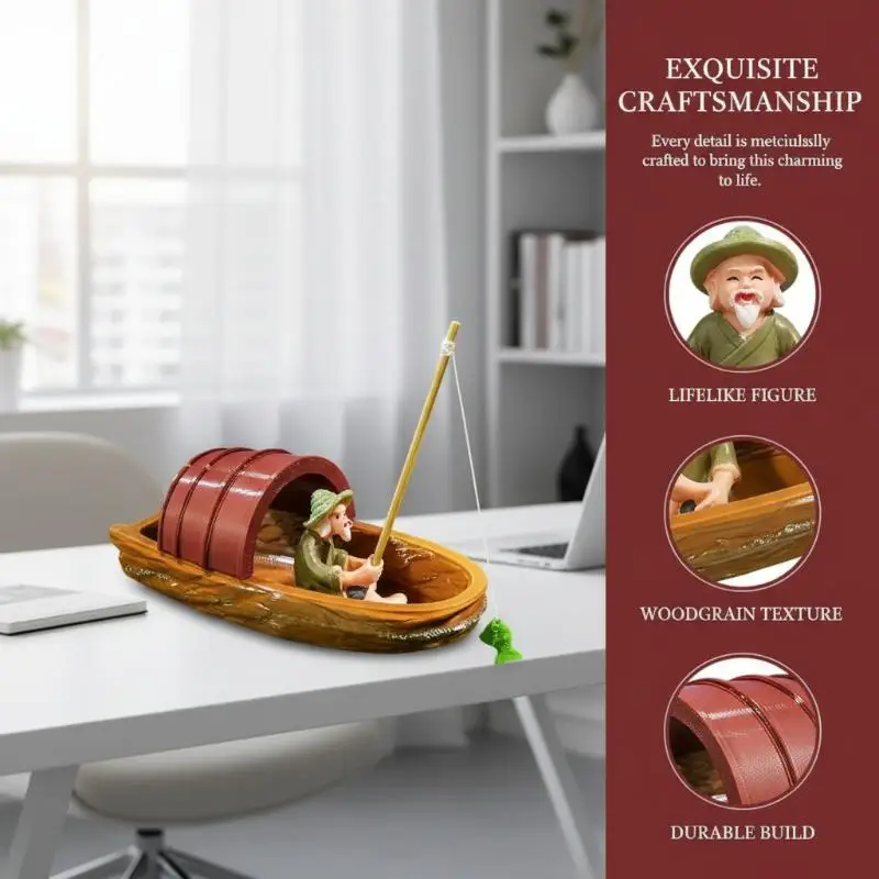 

Mini Fisherman Floating Boat Ornament Set for Aquarium Pond Micro Landscape Fish Tank Tabletop Decoration Crafts