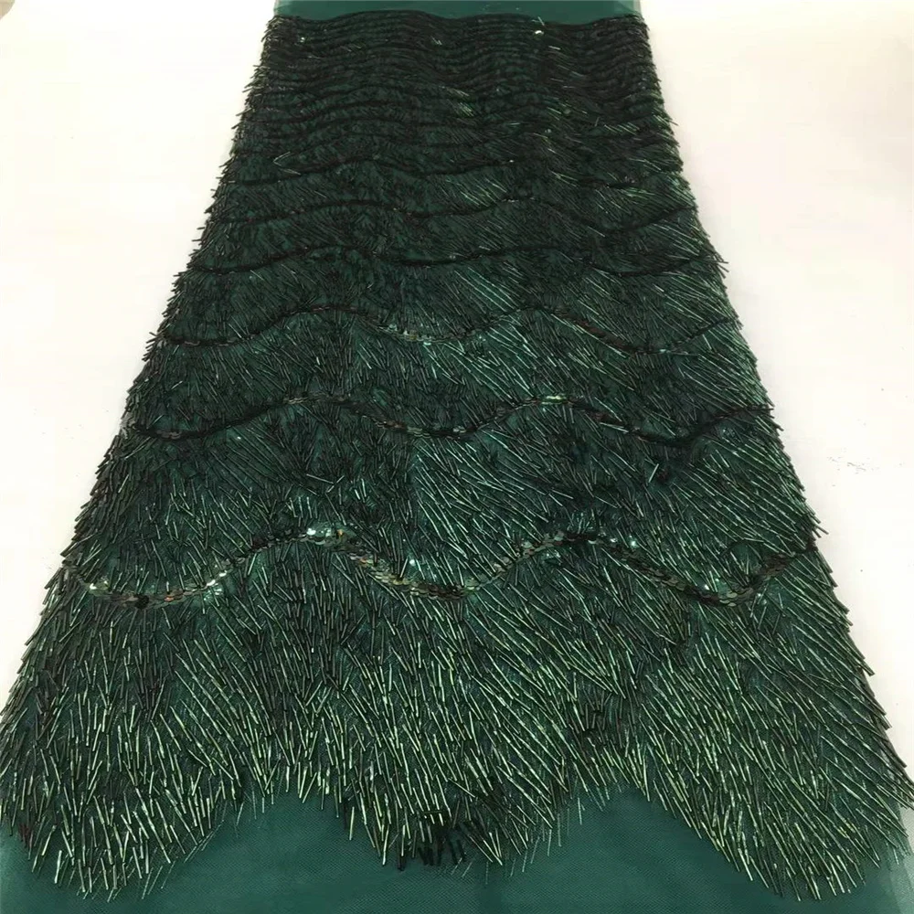 2025 African Sequins Lace Fabric 5 Yards High Quality Tassels French Nigerian Groom Lace Fabric For Sewing Dress Wedding Party