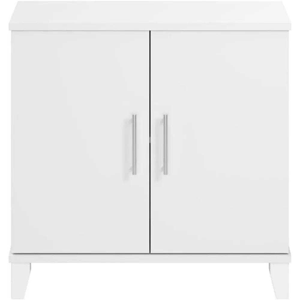 خزانة تخزين صغيرة من سومرست مع أبواب وأرفف باللون الأبيض، منظم ببابين للمكتب المنزلي وغرفة المعيشة والمطبخ