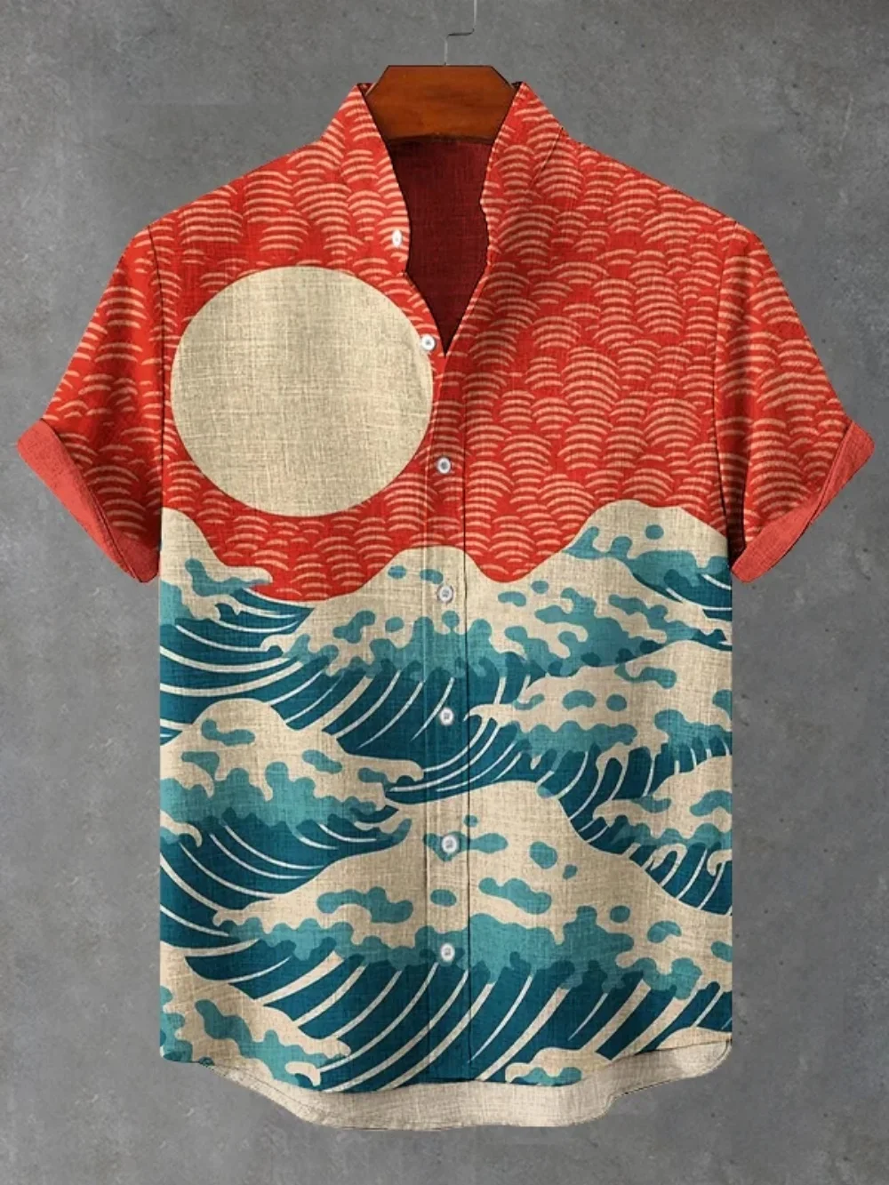 Summer Casual Men's Retro Printed Japanese Art Shirt Short Sleeved Stand up Collar Designer Social Linen Clothing