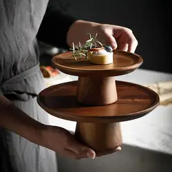 Wooden Cake Plate Footed Refreshment Tray Practical Dinner Plate Food Storage Tray Desktop Serving Dish Ornaments Tray Natural