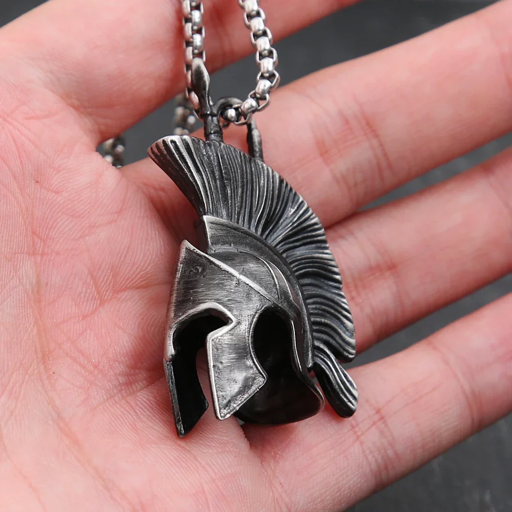 Fashion Black Vintage Men Spartan Necklace Stainless Steel Warriors Helmet Pendant Unique Amulet Jewelry Gift Dropshipping