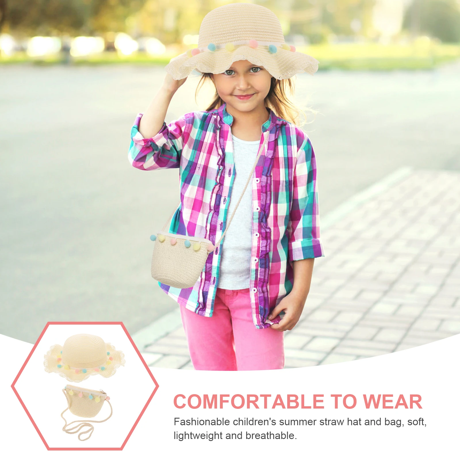 

Sun Protection Kids Straw Bag Set White Lightweight Beach Summer Travel Beach Hat Summer Straw Hat Soft Comfortable