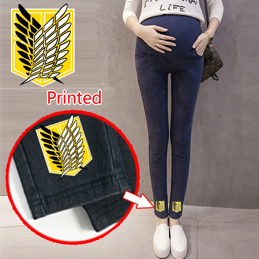 

High Waist Nursing pregnancy Pants Maternity clothes pregnant women Belly Support Denim Jeans Cartoon Wing Printing Trousers