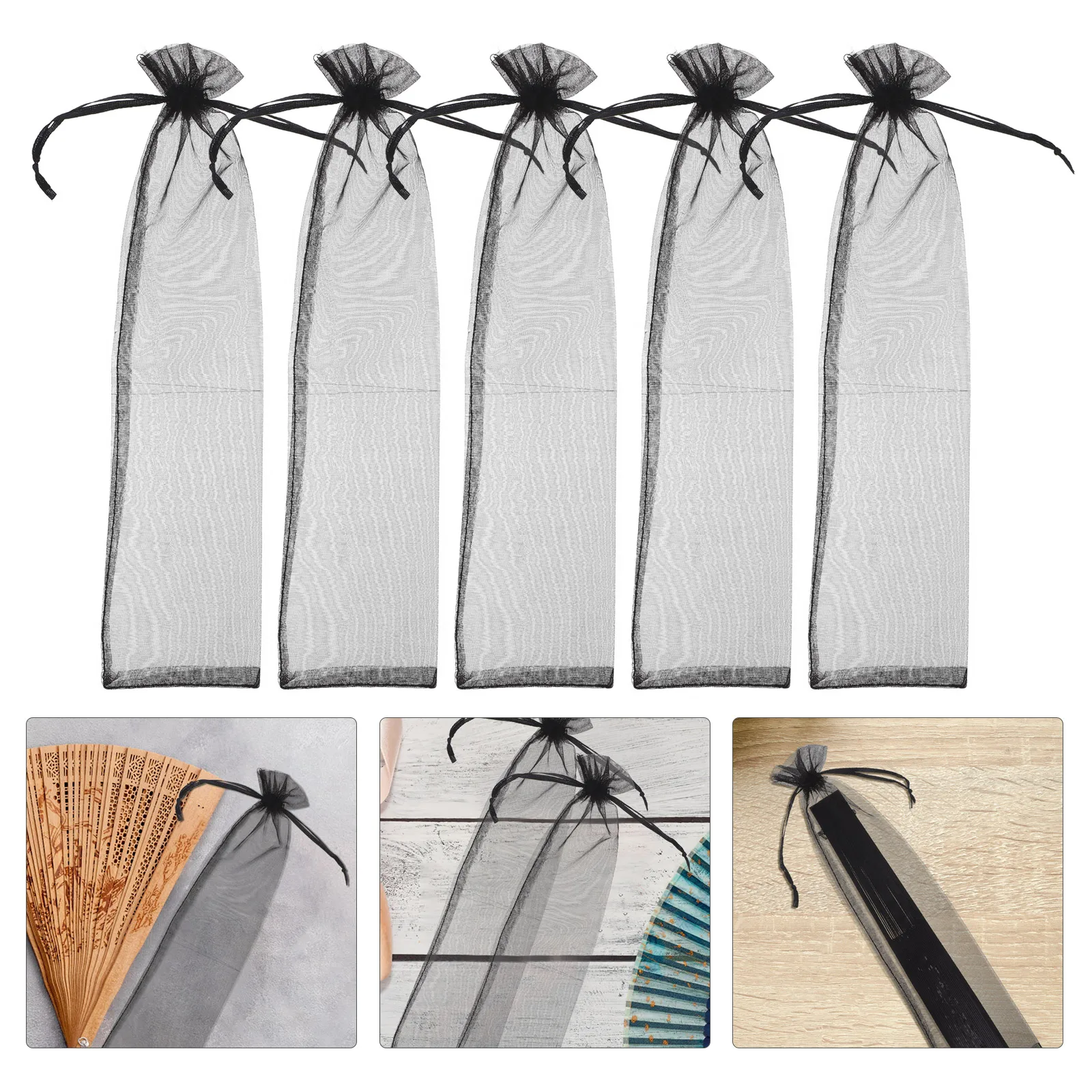 

50 pcs Mesh Packaging Bag Gauze Fan Storage Drawstring Pouch Breathable Material Handheld Folding Carrying Bags Small Organza