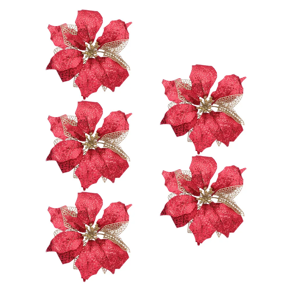 

5 Pcs Artificial Christmas Flowers Decor naments Elegant Plastic DIY SuppliesChristmas Simulation FlowersDecorative Flowers