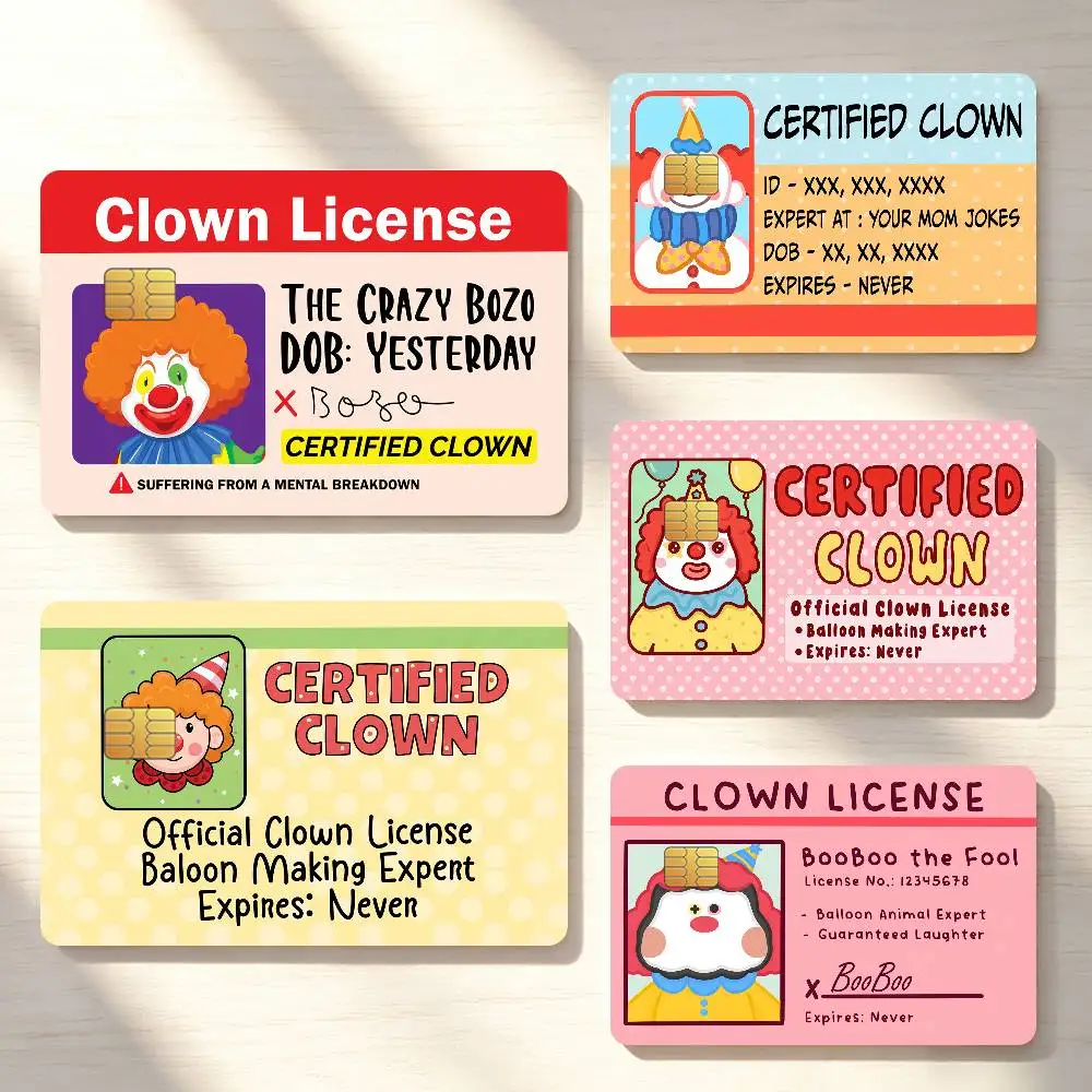 Funny Parody Certified Clown Credit Card Skin Stickers For Bank Bus Metro Cards Waterproof Anti-Scratch Gift 4PCS