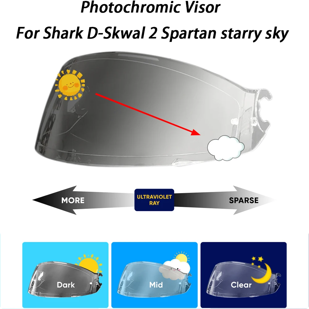 For Shark D-Skwal 2 Spartan starry sky Helmet Photochromic Visor Lens