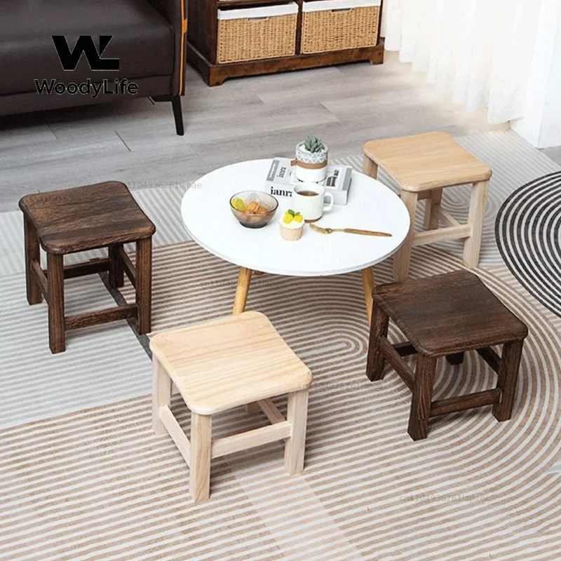 Solid Wood Small Stool Mini Bench for Living Room Tea Table Seat Storage Footstool Thickened Durable Load-Bearing Home Furniture