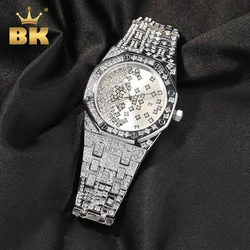 THE BLING KING  Men's Big Dail Quartz Watch Iced Out Bling Diamond Top Dual Clock Luxury Waterproof Wrist Watch