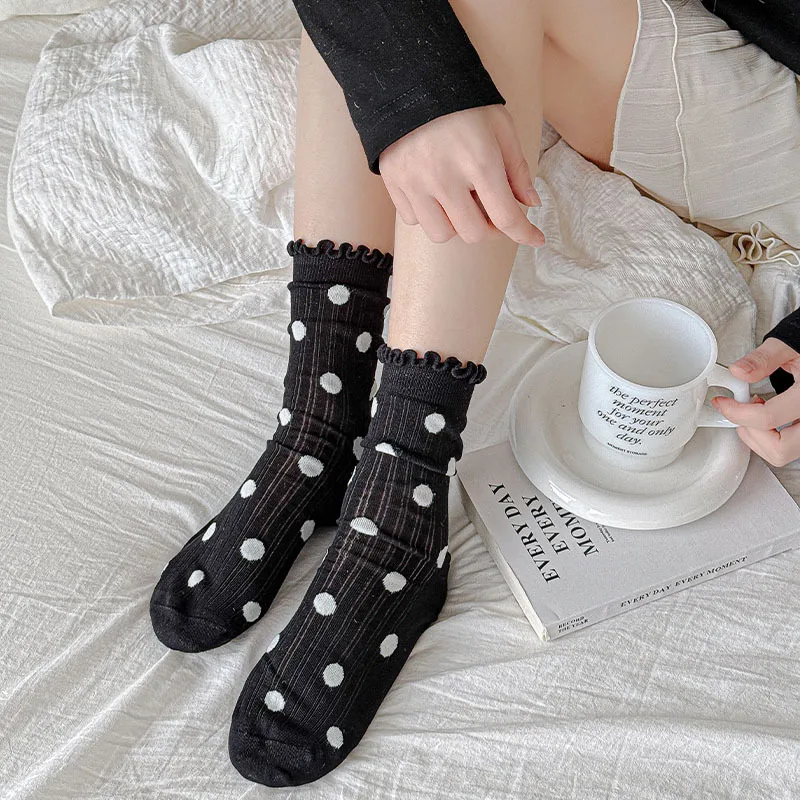 Женские носки в горошек, тонкие дышащие женские носки в сетку, JK, японские кавайные милые милые носки в стиле Лолиты для девочек с рюшами