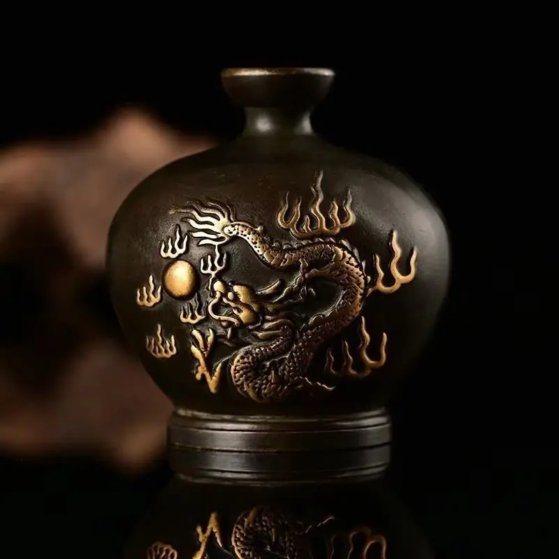 Antique Golden Dragon Fire-Avoiding Dragon Bottle Decoration Kitchen Fire-Burning Tianmen Fire Dragon Pot Decoration in Northwes