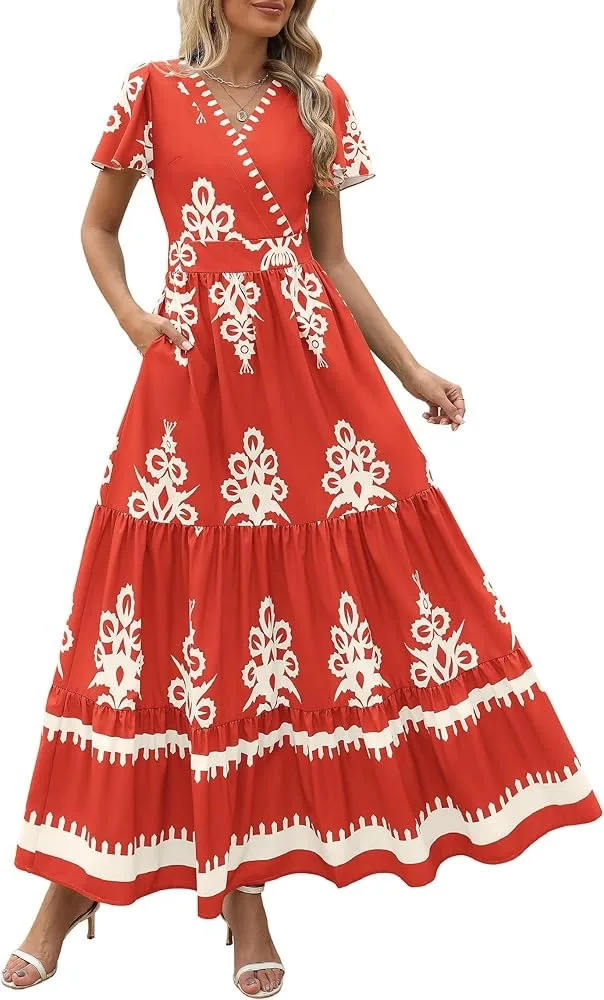 여성 느슨한 여름 꽃 빈티지 섹시한 프릴 인쇄 Befree 드레스 대형 큰 Boho 캐주얼 파티 우아한 Maxi Dresse