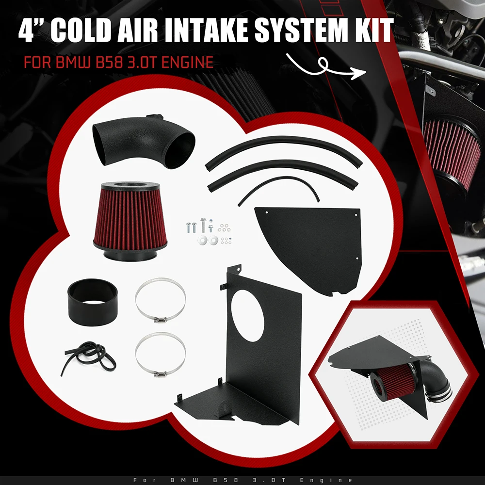 

4-дюймовый комплект системы впуска холодного воздуха с заменой теплозащитного экрана для турбодвигателя BMW B58 3.0L M340i M440i M240i 19-22