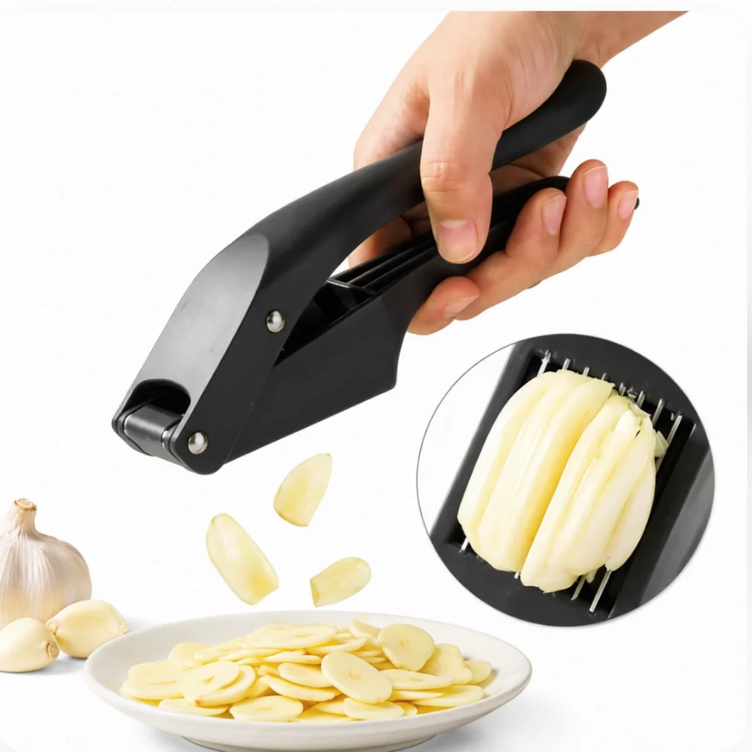 2-in-1 Multifunctional Garlic Press for Pressing Mash Garlic and Sliced Garlic Vegetable Squeezer for Home Cooking Masher Tool