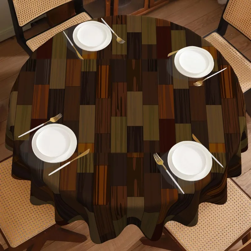 One round polyester tablecloth - Bohemian style with vintage wood and fence stripe print.