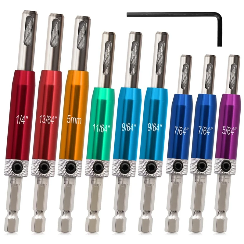 Self Centering Drill Bit Set 1/4Inch Hex Shank Vix Bit, 5/64In To 1/4In Center Drill Bit Set Custom Hinge Drill Bit Kit